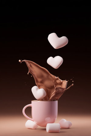 splash of hot chocolate with floating marshmallows. Generative AIの素材
