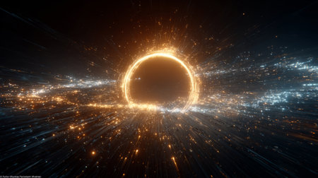 Dramatic visual representations of black holes or eclipses with glowing energy rings. Generative AIの素材