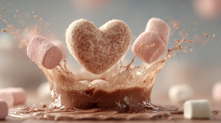 splash of hot chocolate with floating marshmallows. Generative AIの素材