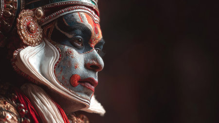 Traditional Kathakali dancer in full makeup and costume performing during Onam festivities. Generative AIの素材
