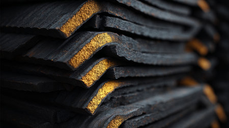 industrial rubber mats folded in pile, strong texture and contrast. Generativeの素材