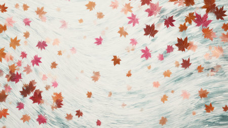 abstract leaf movement concept, dynamic swirl of maple leaves on white textured background. Generative AIの素材