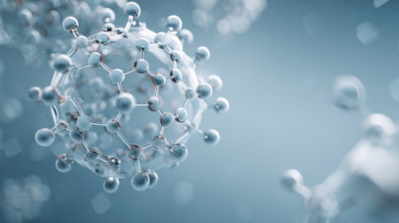 Minimalist molecular structure, blue background Generativeの素材