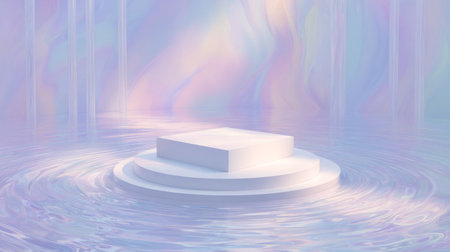 podium sitting in center of soft water-like ripples and pastel gradients. Generative AIの素材