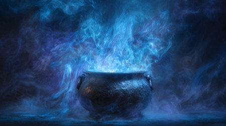 Witch's cauldron fog burst, curling magical smoke border. Generativeの素材