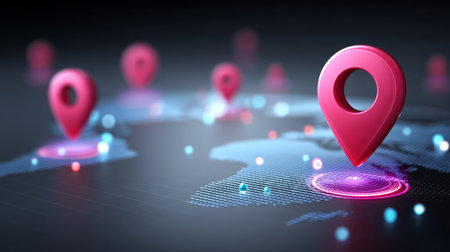 Global Network Map with Location Markers. Generative AIの素材