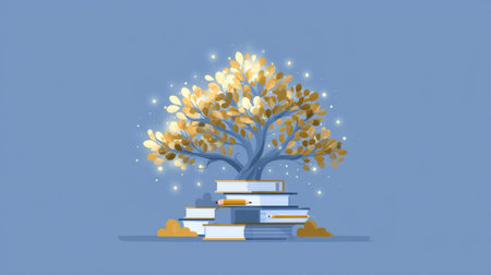 Knowledge tree with books. Generative AIの素材