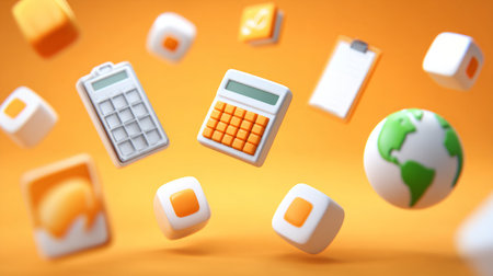 Back to school with floating 3D icons, school theme. Generative AIの素材