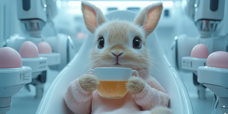 Futuristic Easter Bunny in High-Tech Setting, Happy Easter. Generativeの素材