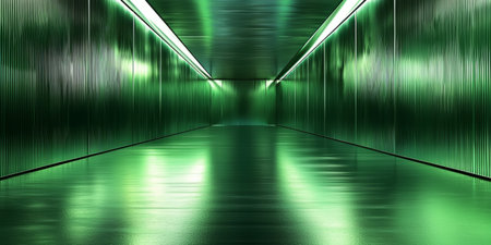 Futuristic brushed metal green gradient background with sleek industrial reflections and modern lighting. Generative AIの素材