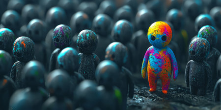 unique figure that stands out from a group of similar ones, the concept of leadership or creativity. Generative AIの素材