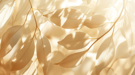 Elegant abstract beige background with overlapping leaf shadow layers, soft gradients, and a sunlit atmosphere. Generativeの素材