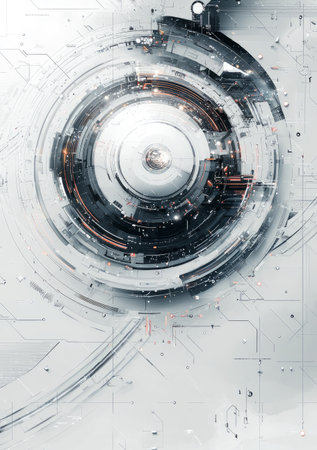 Abstract gray and white background with futuristic technical elements. Generative AIの素材