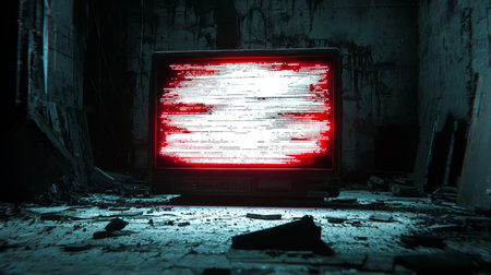 No signal screen with white noise texture, glitch patterns, and horizontal offset. Generative AIの素材