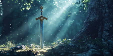 magical forest, a sword that shimmers with charms. Generative AIの素材
