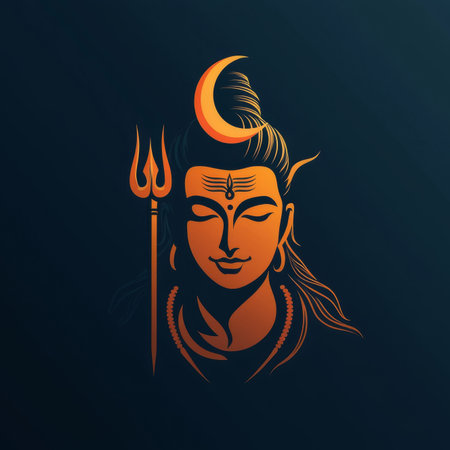 Lord Shiva with a calm expression, holding a trident, crescent moon on his head. Generative AIの素材