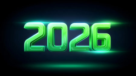 Glowing 2026 Text on Futuristic Circuit Board. Generative AIの素材