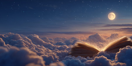 Magical Storybook in Dreamy Moonlit Fantasy Landscapes. Generative AIの素材