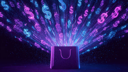 Money and Shopping Concept with Dollar Symbols. Generative AIの素材