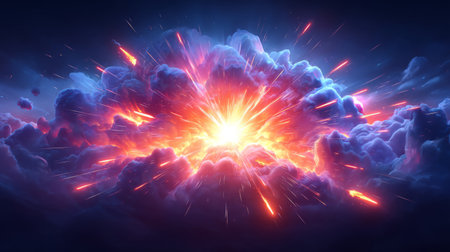 Massive Fireball Explosions with Fiery Debris in Space. Generative AIの素材