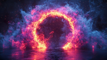 Dramatic visual representations of black holes or eclipses with glowing energy rings. Generative AIの素材