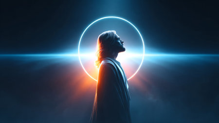 abstract of Christs silhouette with a halo, Generative AIの素材