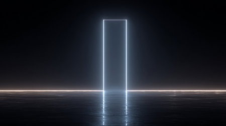 monolithic black pillar emitting thin beams of light in perfect symmetry. Generative AIの素材