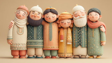 Friends celebrating Eid and Diwali together with mixed attire and joyful expressions. Generative AIの素材