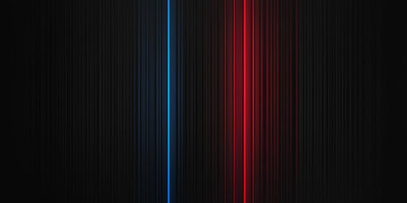 Black minimalist background with glowing blue and red lines and geometric symmetry. Generative AIの素材