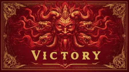 Ravanas heads transforming into flames with word Victory above. Generative AIの素材