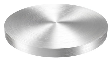 circular brushed steel disc mounted, symbolizing industry, precision, or modern design.の素材