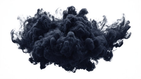 Dense inky black cloud expanding outward in a blooming motion, with subtle swirling turbulence creating depth and atmospheric tension.の素材