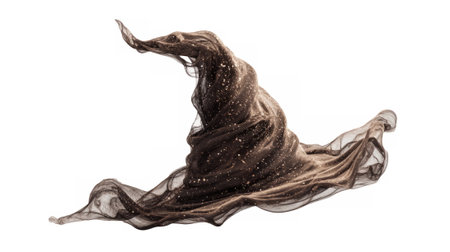 Pointed black witch hat surrounded by curling wisps of smoke and faint ember-like specks, creating a mystical and eerie effect.の素材