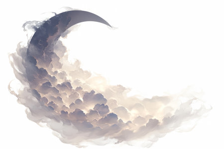 Dark cloud mass forming a smooth crescent curve, with soft diffused edges blending into the surrounding atmospheric background.の素材