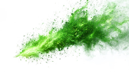 glowing green comet streaking across space with sparkling particles and explosive energy effects.の素材