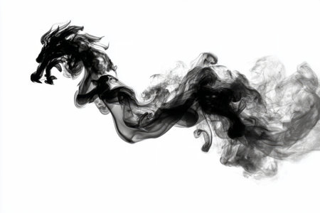 dragon in motion, isolated on white, symbolizing power, mystery, and fantasy.の素材