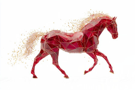 Red fire horse encircled by a thin crown of golden spark particlesâelegant festive artwork for Happy New Year 2026 and Lunar celebrations.の素材