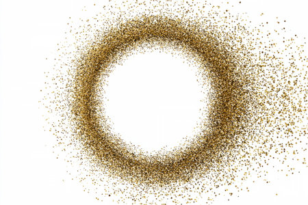 Circular frame made of sparkling golden glitter confetti in varying sizes, creating a festive and luxurious decorative border.の素材