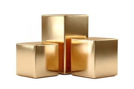 Modern brushed gold podium set with a metallic finish, perfect for product display, luxury branding, or elegant presentation backgrounds.の素材