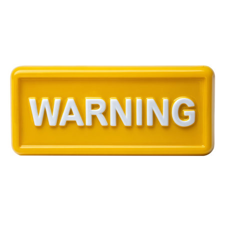 yellow glossy rectangular button with the word WARNINGの素材