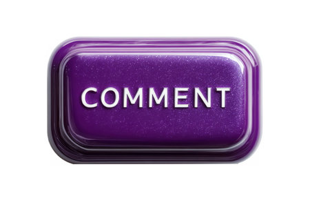 purple glossy rectangular button with the word COMMENT in bold white letters, representing feedback or messaging actions.の素材