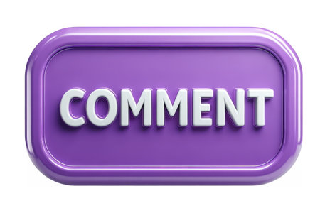 purple glossy rectangular button with the word COMMENT in bold white letters, representing feedback or messaging actions.の素材