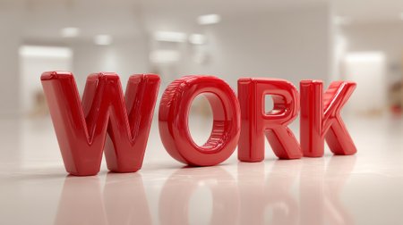 bright red letters spelling out the word WORK on a white background symbolize productivity, motivation, and business-related topics. Generative AIの素材