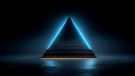 Futuristic Glowing Blue Pyramid in Digital Space. Generative AIの素材
