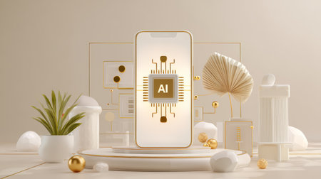 Smartphone with Digital Processor Chip Interface. Generative AIの素材