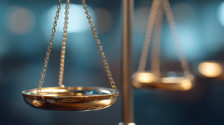 Golden balance scale symbolizing law and justice. Generative AIの素材