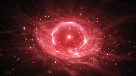 Glowing Red Energy Sphere with Particle Trail. Generative AIの素材