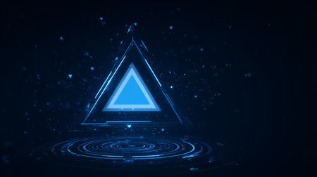 Futuristic Glowing Blue Pyramid in Digital Space. Generative AIの素材