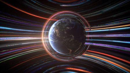 Digital Earth Interface with Data Visualization Overlay. Generative AIの素材