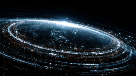 Earth Surrounded by Digital Rings and Data in Space. Generative AIの素材